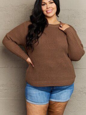 NWT Zenana Breezy Days Plus Size High Low Waffle Knit Sweater